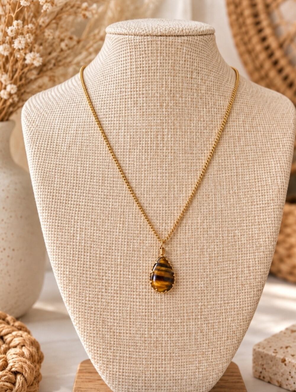 Pomina Gold Tiger Eye Pendent Necklace New
